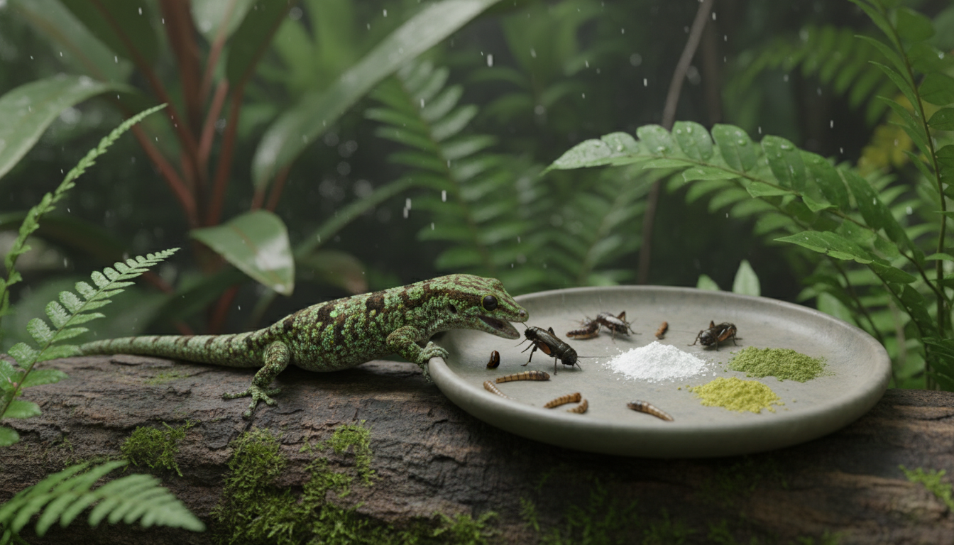 清萊雨林守宮的日常飲食昆蟲和營養補充品