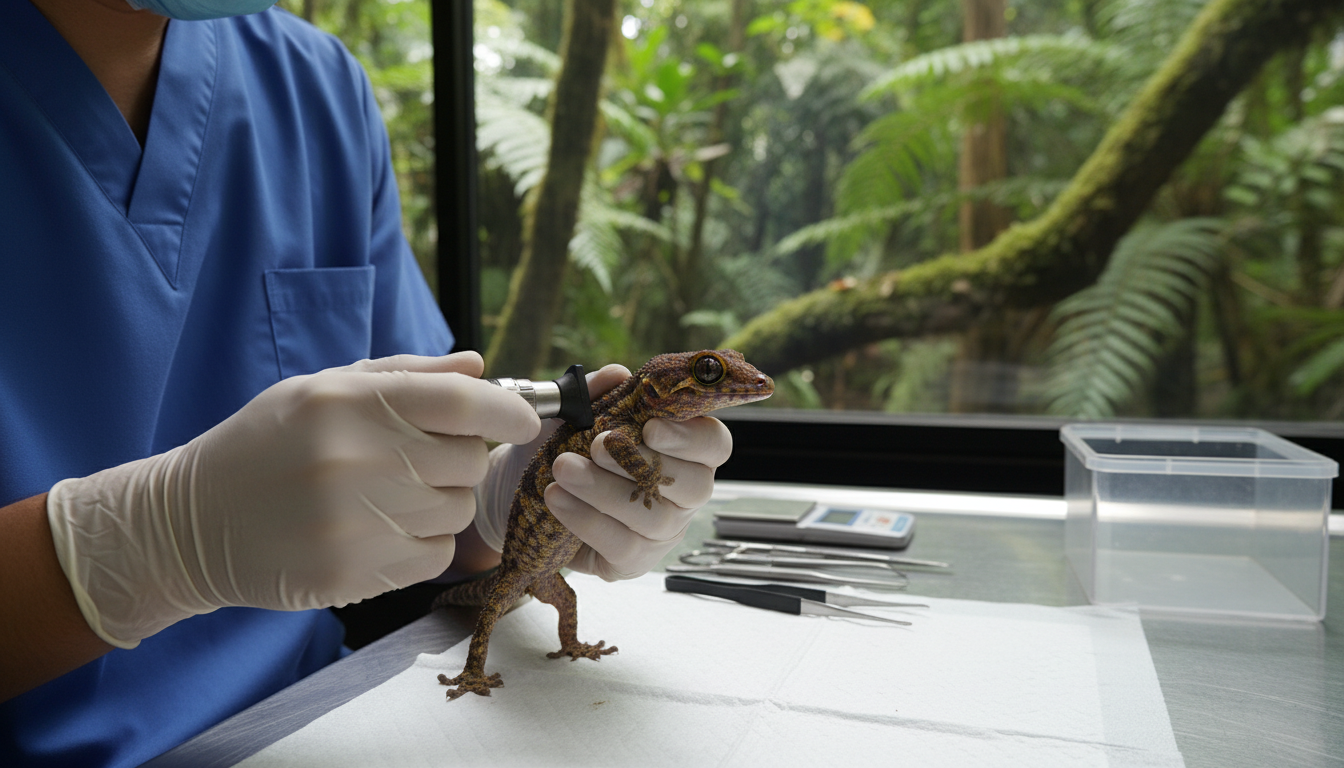 獸醫對清萊雨林守宮進行健康檢查