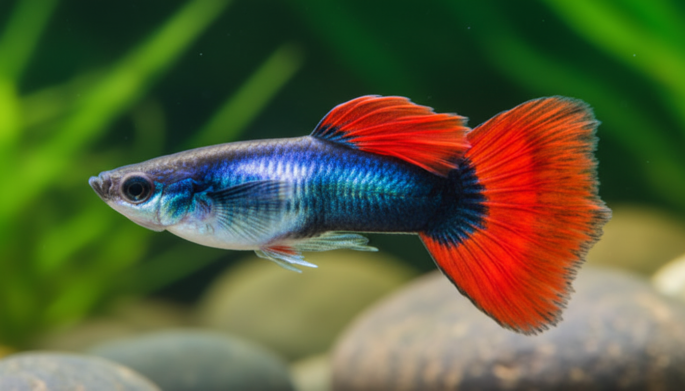 紅尾禮服孔雀魚的典型外觀特徵展示