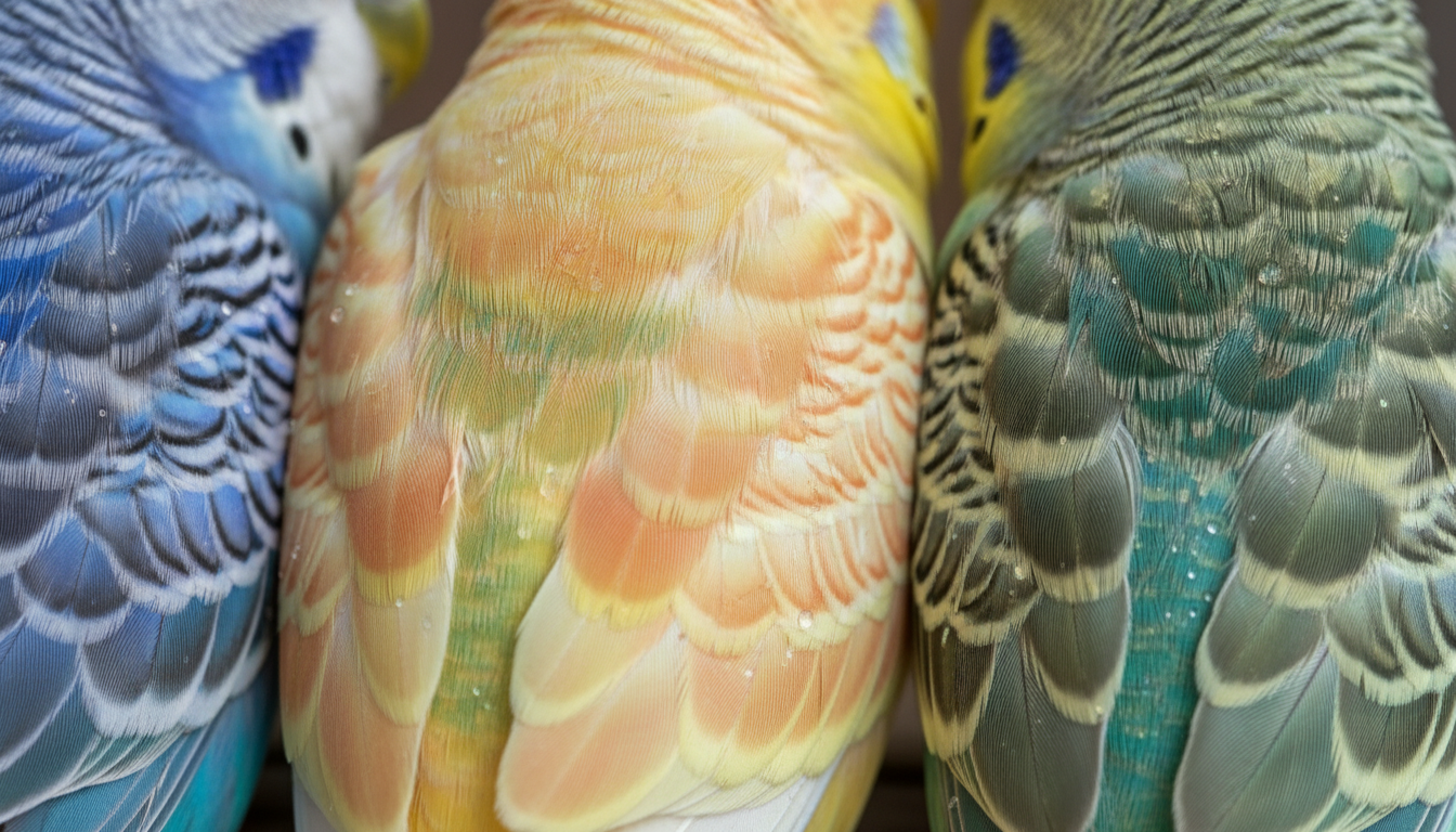 不同顏色蛋白石虎皮鸚鵡的羽毛細節特寫