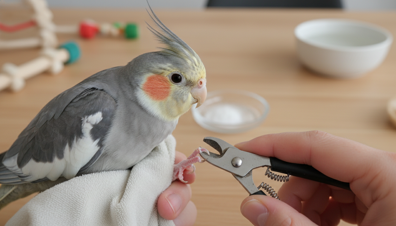 為蛋白石虎皮鸚鵡修剪指甲的正確示範