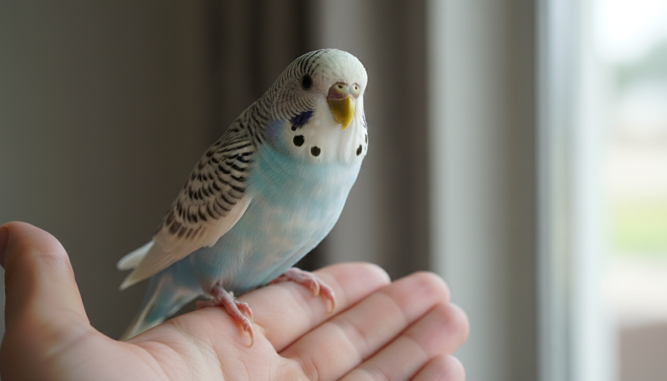 蛋白石虎皮鸚鵡在主人手上進行站手訓練