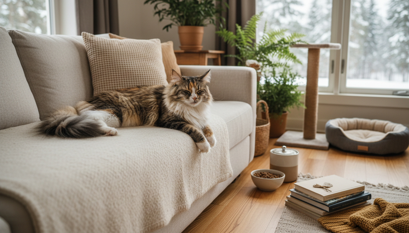 挪威森林貓在舒適的家中享受生活，展示飼養成本背後的價值