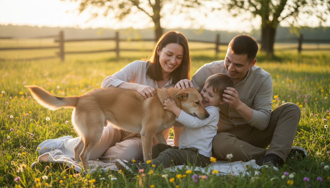 唐狗與家人親密互動的溫馨場景