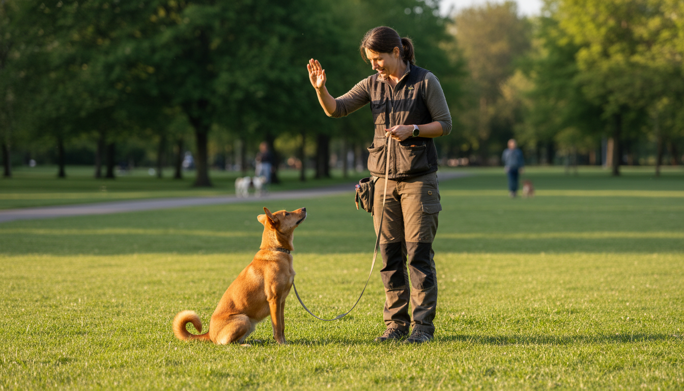 主人與唐狗進行服從性訓練