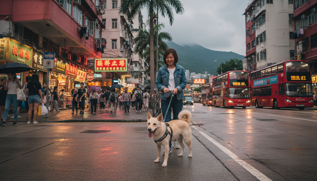 唐狗與主人在香港街頭快樂散步