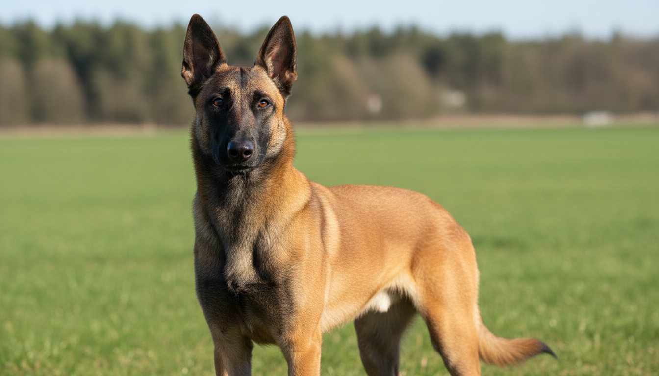 比利時牧羊犬（瑪利諾）的典型外觀特徵展示，包括毛色、頭部和體型