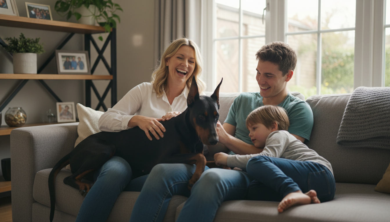 杜賓犬與家人親密互動的場景
