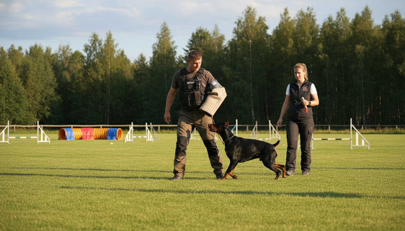 杜賓犬在接受專業訓練的場景