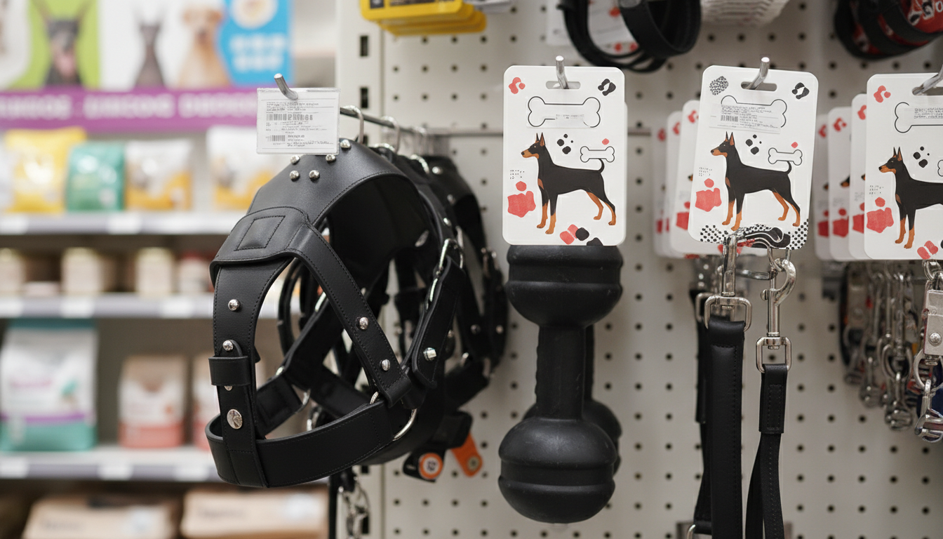 香港寵物店內展示的杜賓犬用品價格標籤