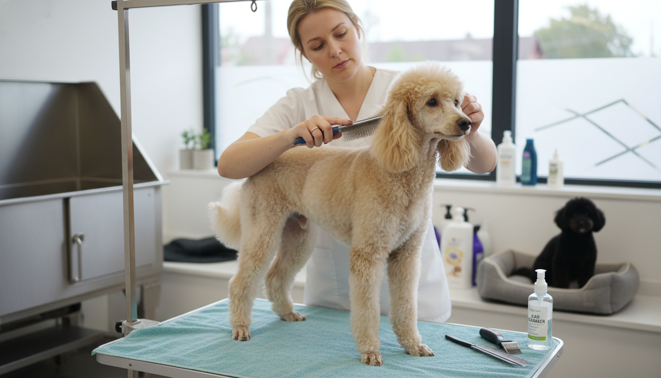 為貴婦犬進行日常護理的正確方法，包括梳毛和清潔耳朵