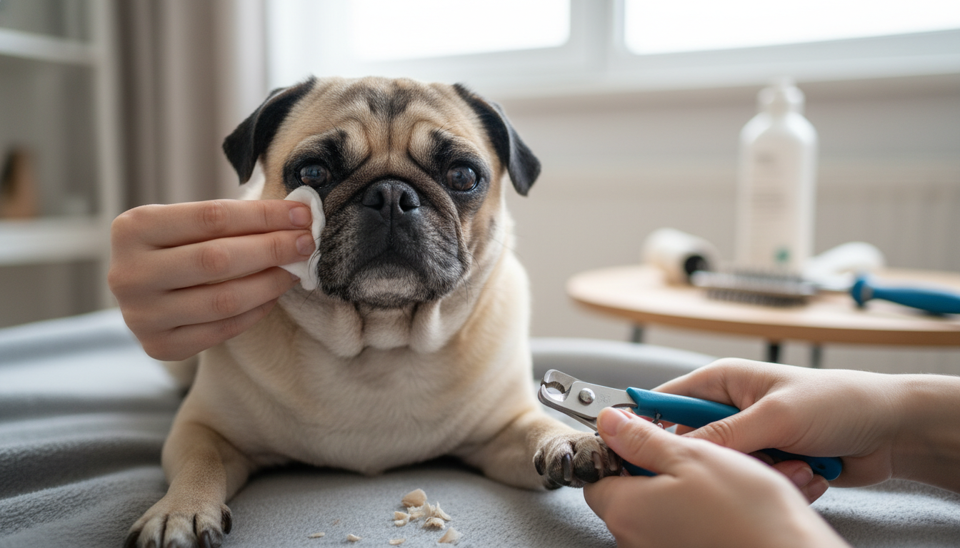為八哥進行日常護理的正確方法，包括皺紋清潔和指甲修剪