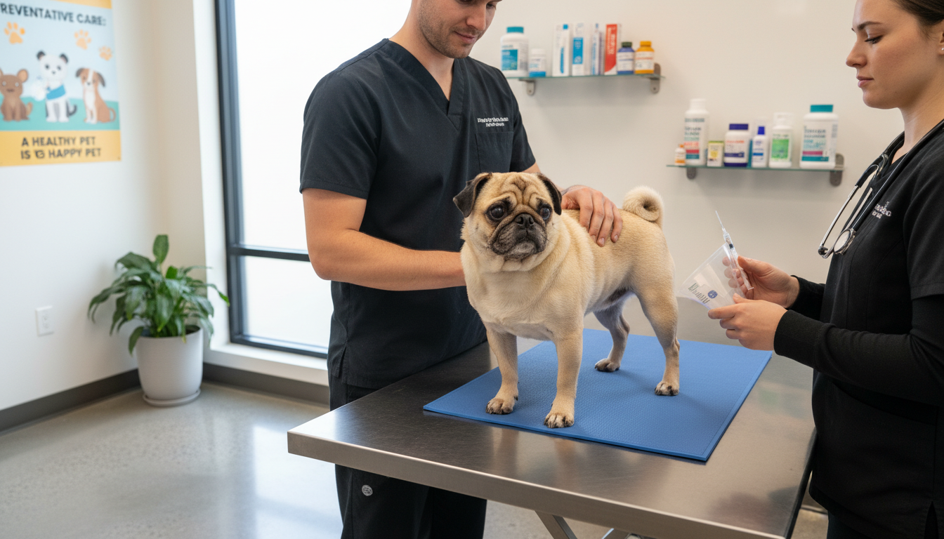 一隻八哥在獸醫診所接受健康檢查，強調疾病預防的重要性