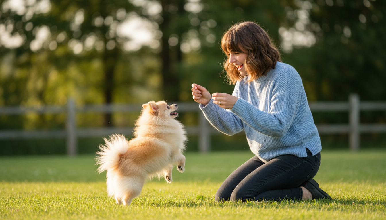 松鼠狗與主人互動，展現其活潑忠誠的性格
