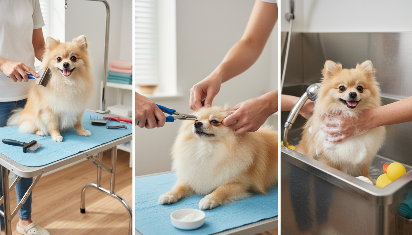 為松鼠狗進行日常護理的正確方法，包括梳毛、剪指甲和洗澡