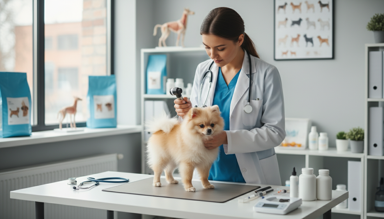 獸醫正在為松鼠狗（博美犬）進行健康檢查，預防常見疾病