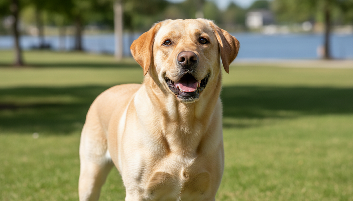 一隻典型的拉布拉多犬，展現其友善的表情和強健的體格。