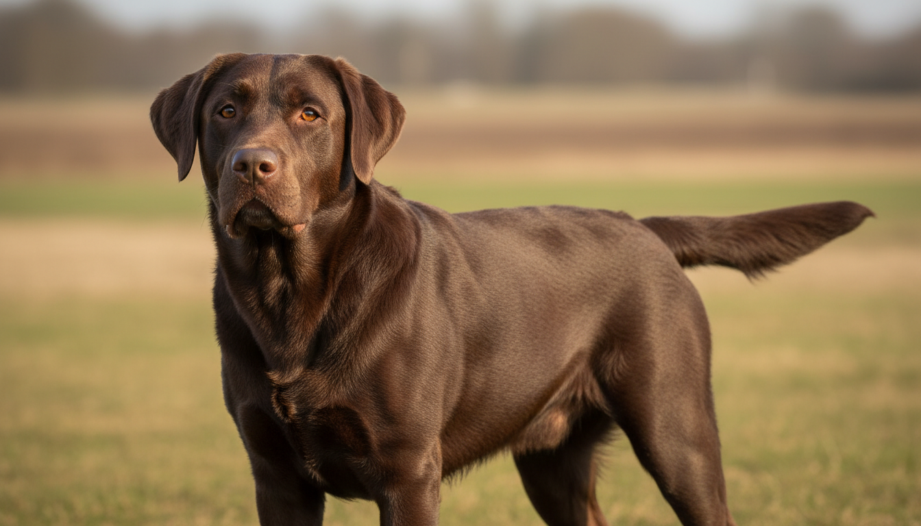 拉布拉多犬的典型外觀特徵展示，包括毛色、頭部和水獺尾。