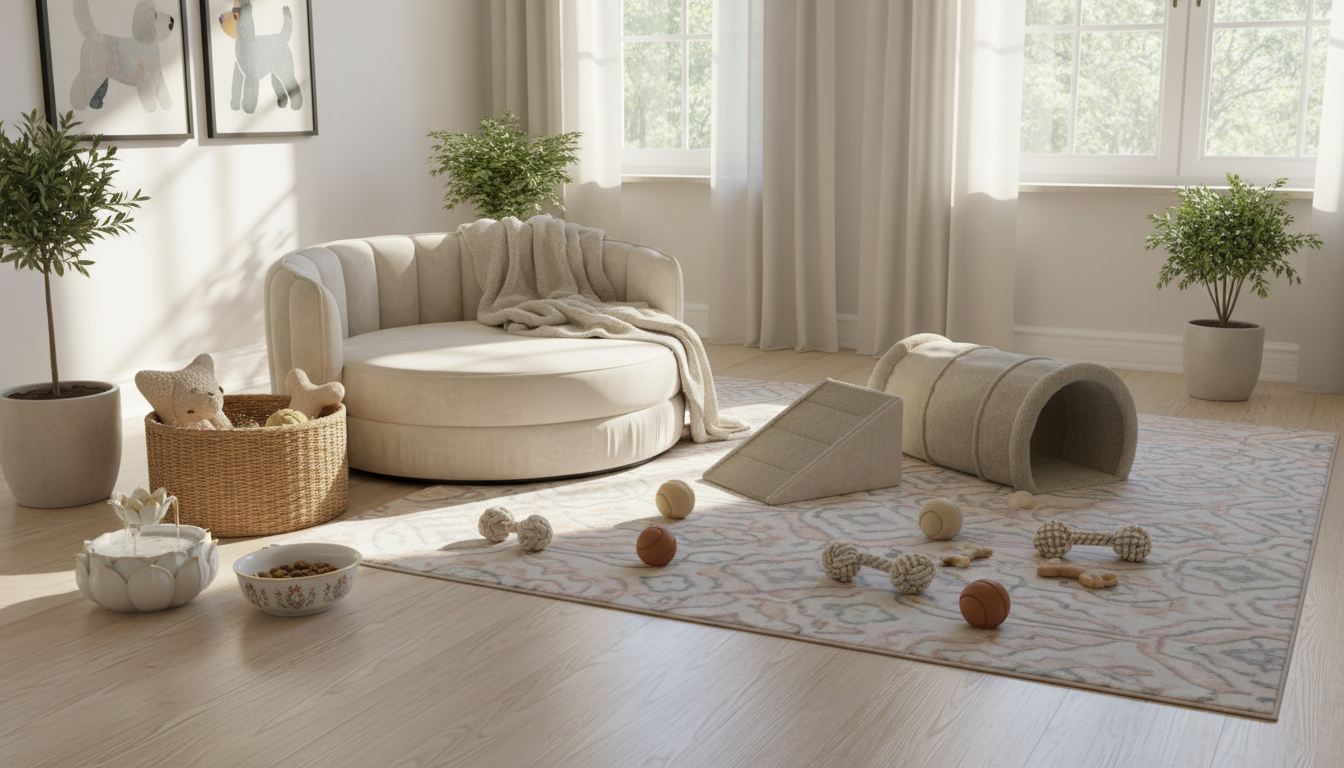 適合貴婦犬的理想家居環境設置，包括舒適的狗床和玩耍空間