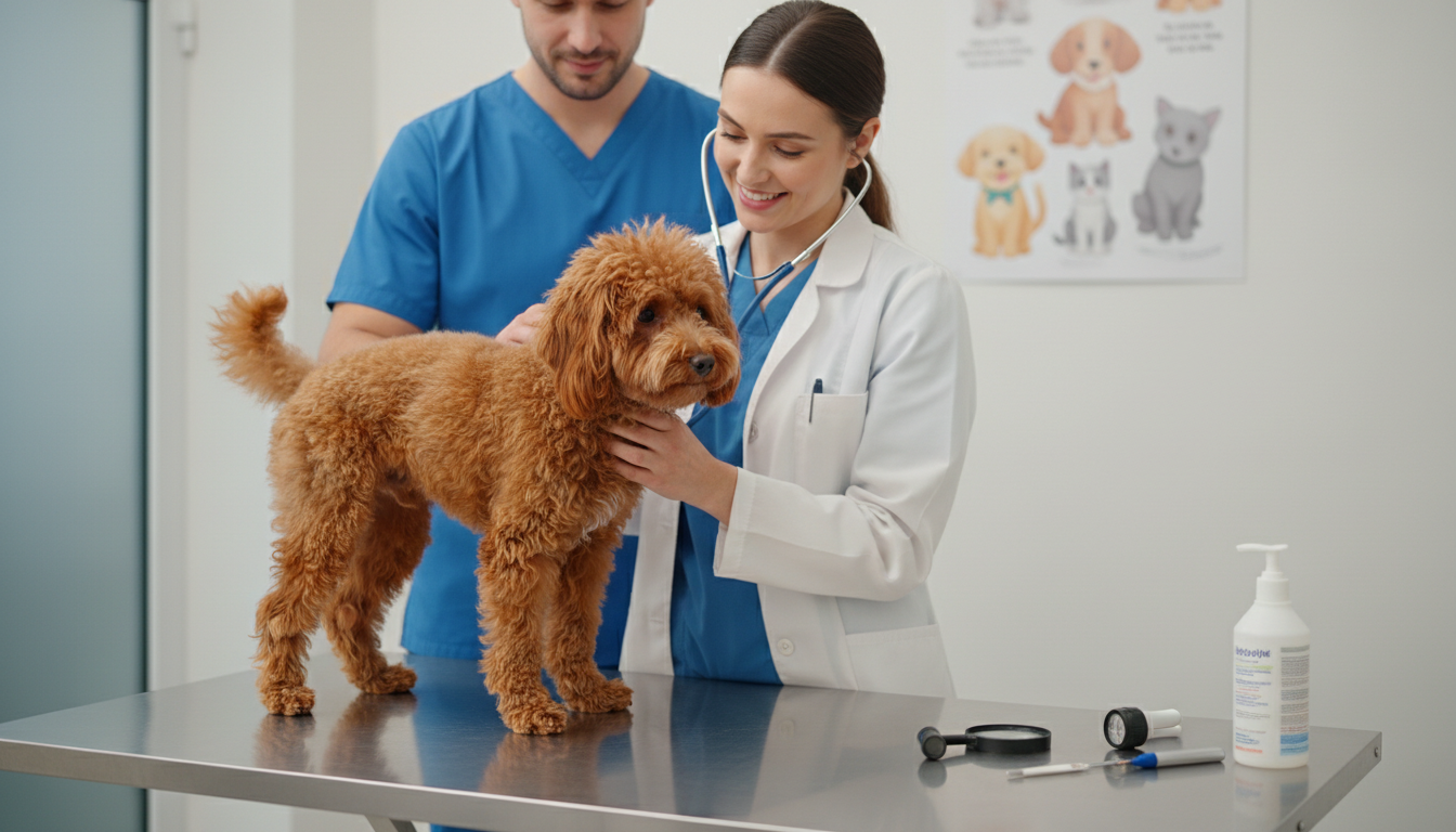 定期獸醫檢查對貴婦犬健康的重要性，展示狗狗在獸醫診所檢查