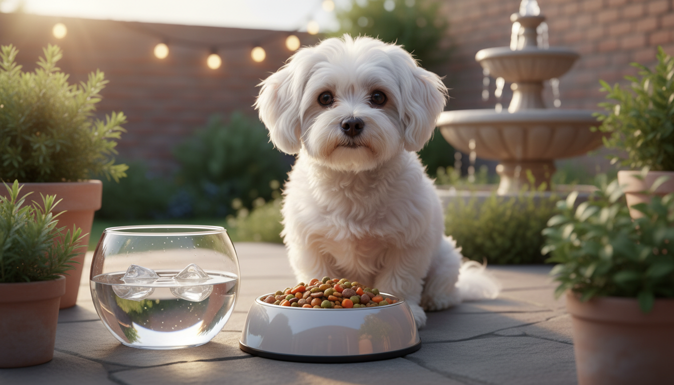 魔天使的健康飲食，展示高品質狗糧和新鮮水源