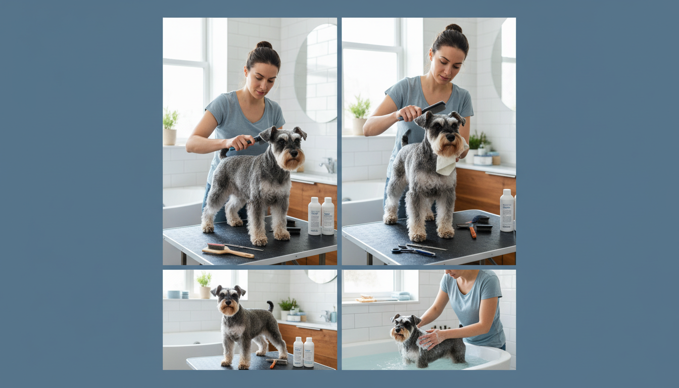 為迷你雪納瑞進行日常護理的正確方法，包括梳毛和清潔