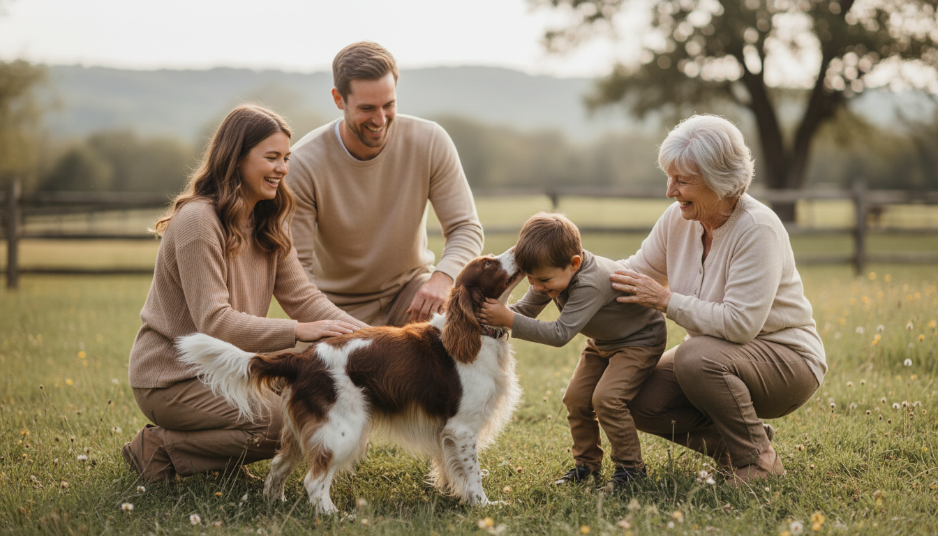 史賓格犬與家人親密互動，展現其友善熱情的性格