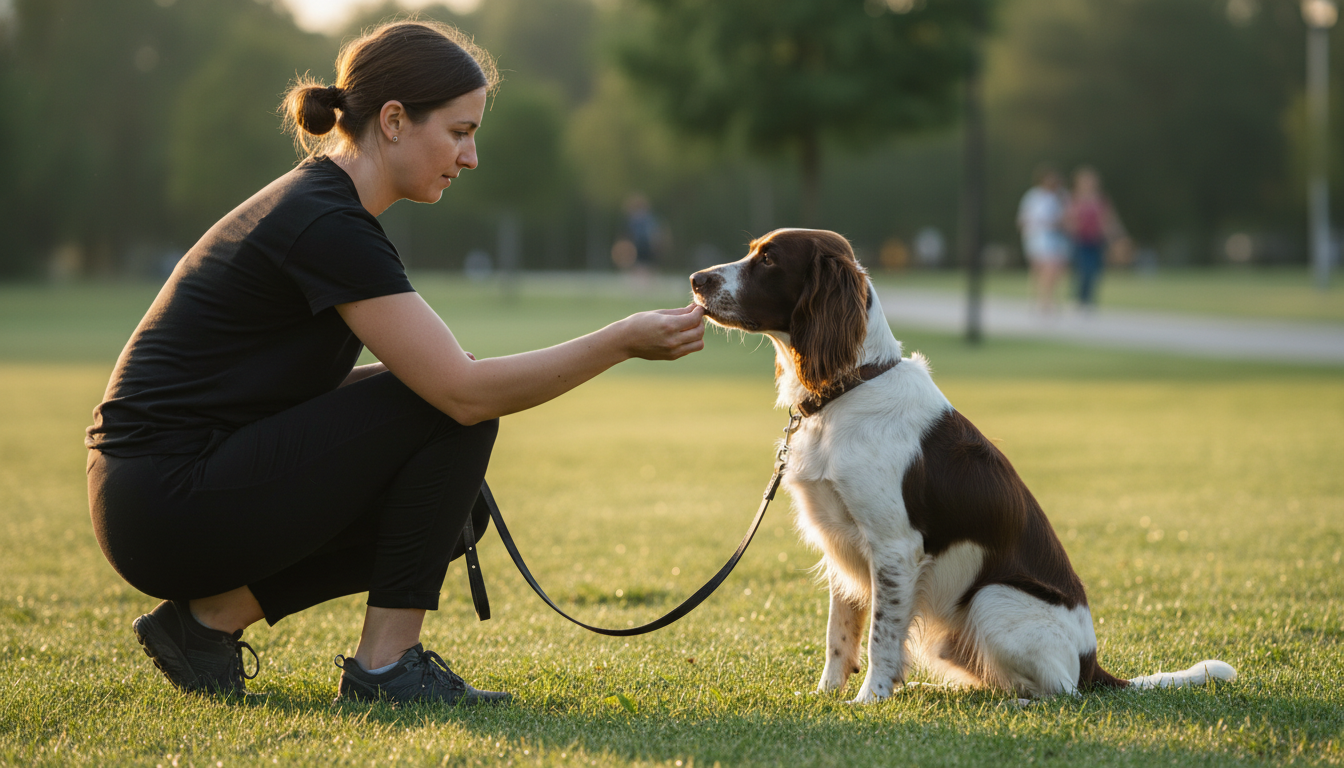史賓格犬在進行服從訓練，展現其聰明和專注