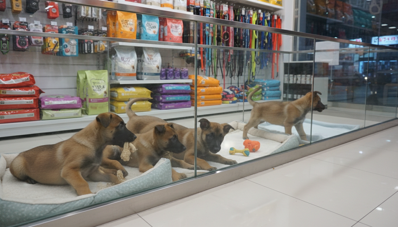 香港寵物店中健康的比利時瑪連萊犬幼犬