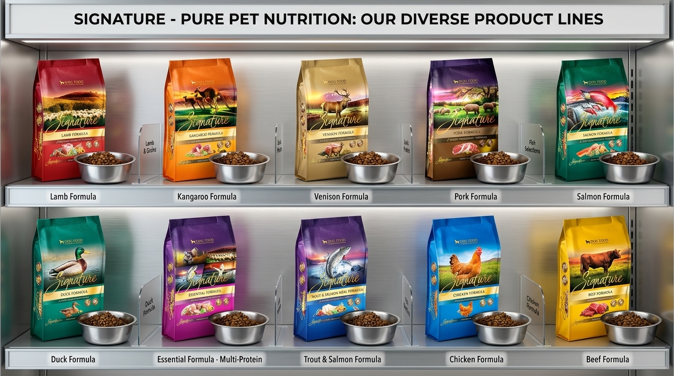 Zignature 寵物食品全系列分類圖，提供多元配方選購指南，助您輕鬆挑選。
