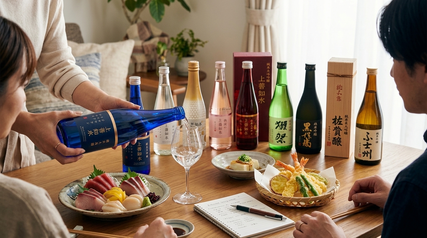 上善如水清酒餐酒搭配指南，展示專業品飲建議與精緻配餐攻略。