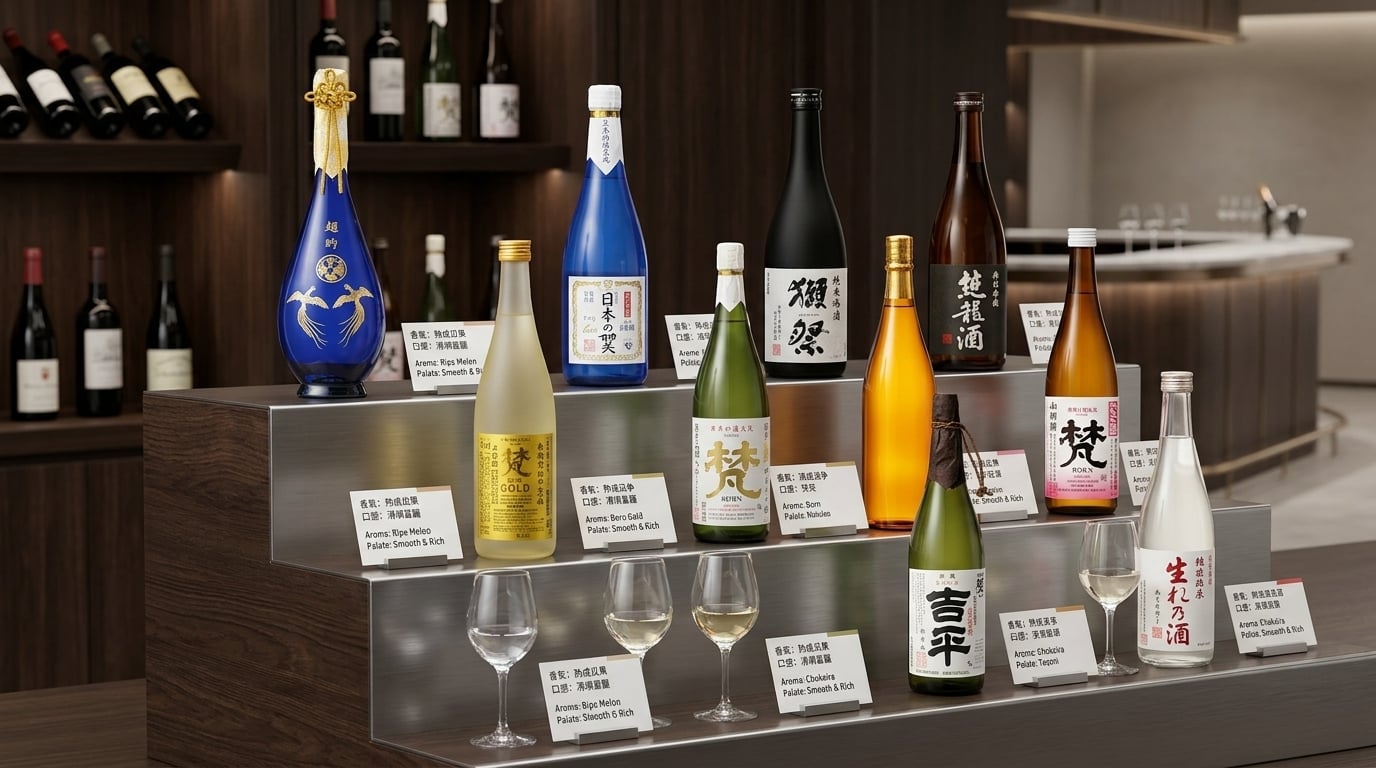 梵清酒系列風味品鑑對照圖，展示不同酒款特色差異與專業選購指南。