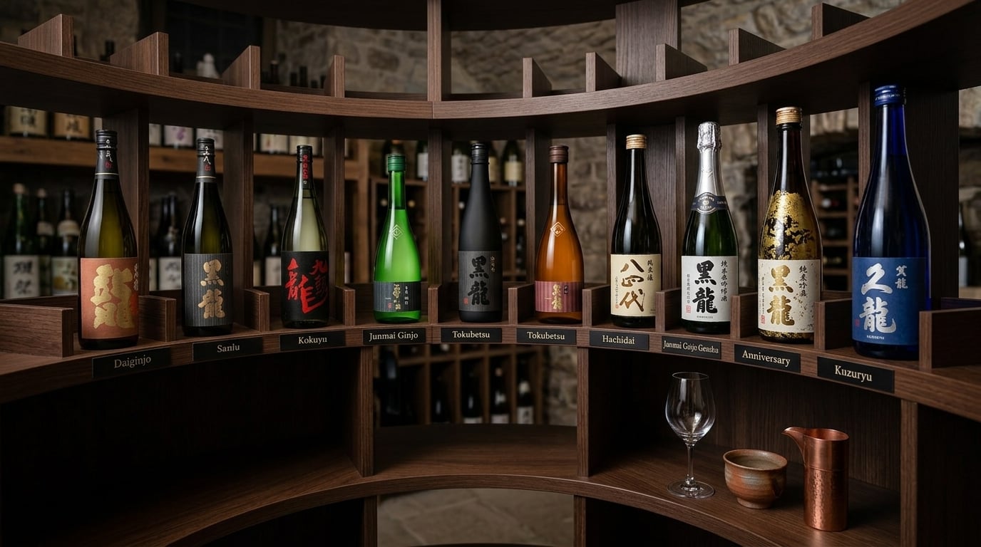 黑龍酒款系列陳列圖，清晰展示品牌旗下各系列產品分類與選購指南。