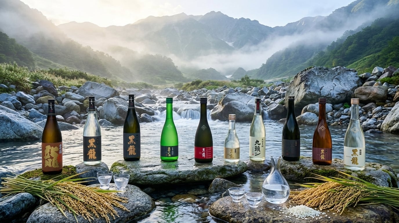 黑龍清酒產地風土展示，呈現優質酒米產區、純淨水源與自然釀造環境。