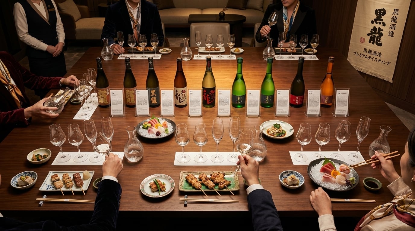 黑龍美酒餐酒搭配指南，展示專業品飲方式與精緻料理配餐建議。