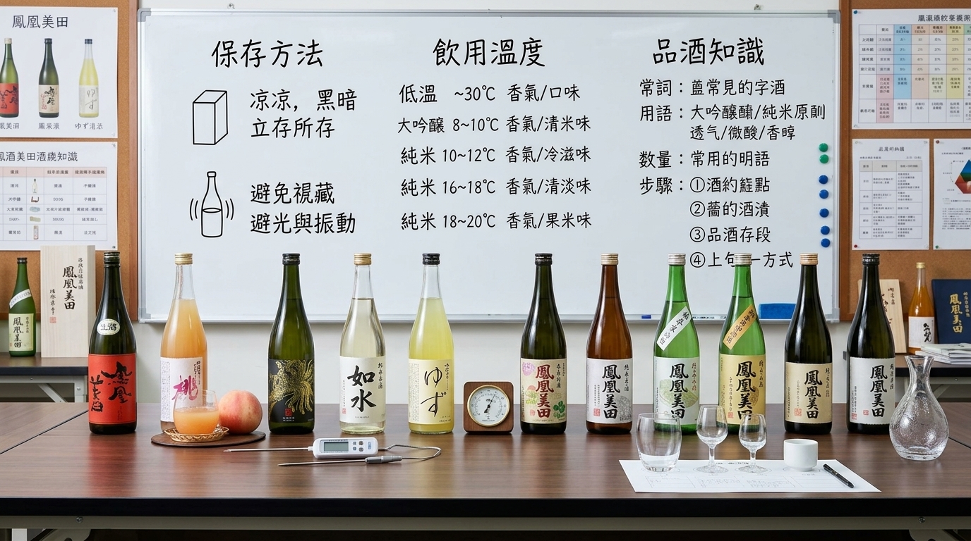 鳳凰美田品酒常見問題指南:涵蓋保存方法、適飲溫度與專業品酒知識。