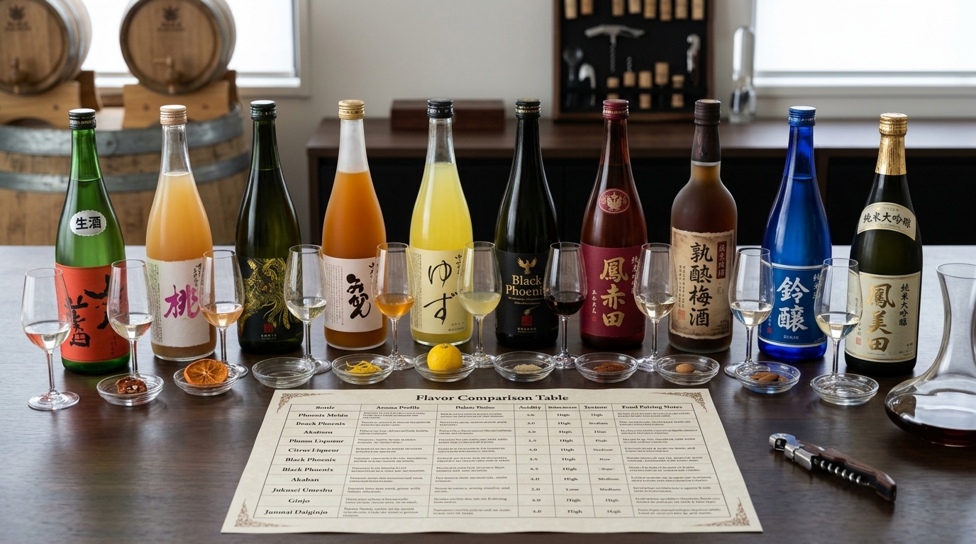 鳳凰美田清酒系列風味對照圖,展示各酒款特色與口感差異,助您輕鬆挑選合適產品。