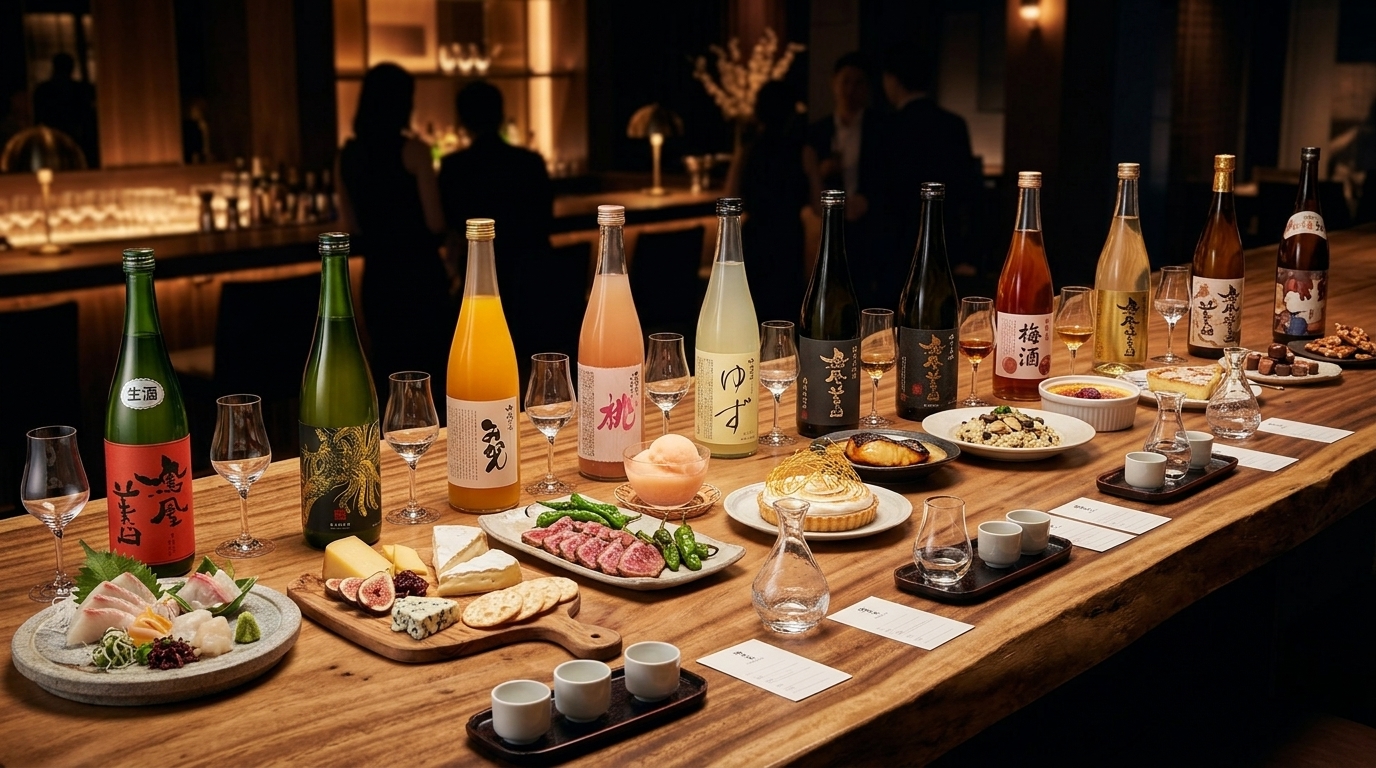 鳳凰美田日本酒餐酒搭配指南,展示精緻品飲方式與配餐建議。