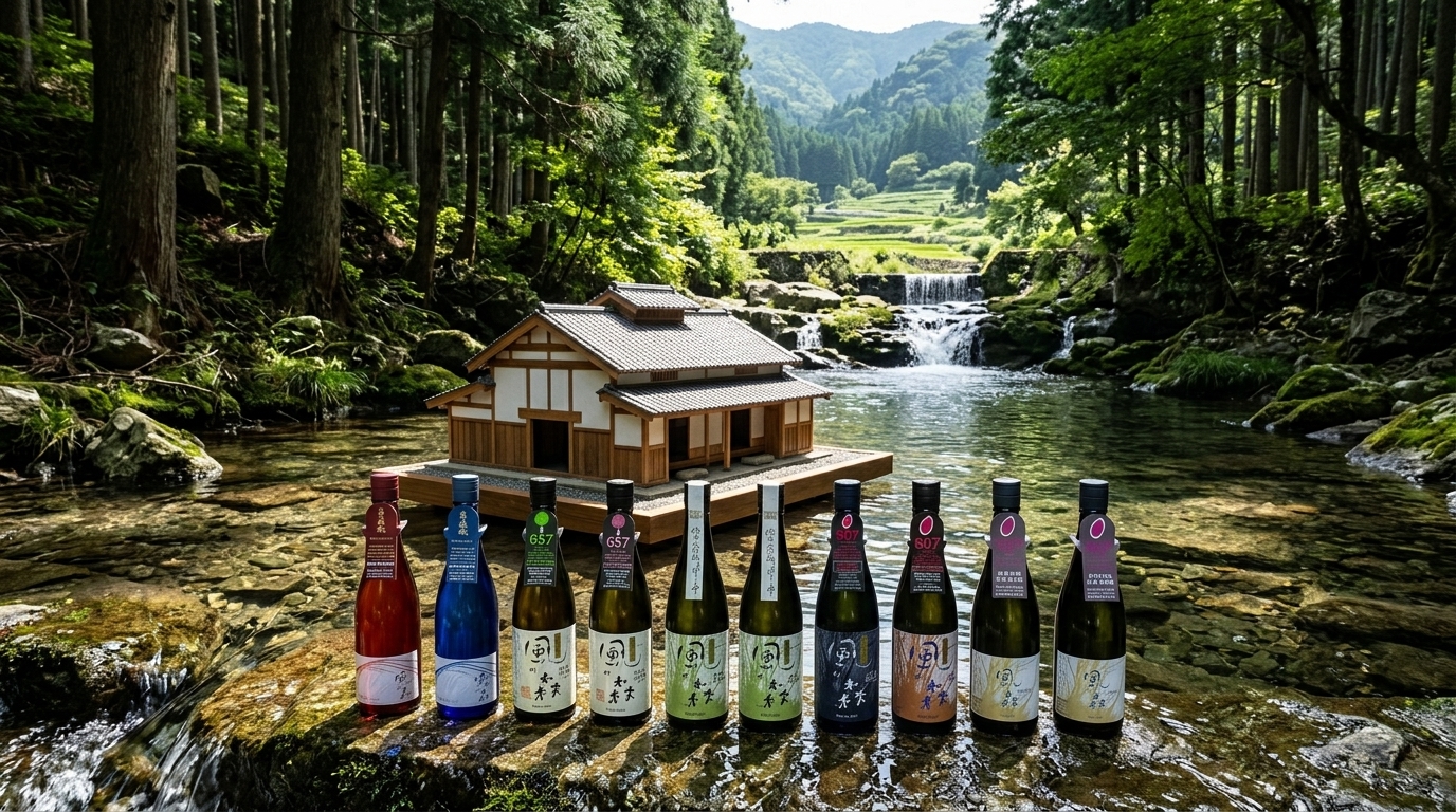 風之森清酒產地風土圖，展示釀造環境、水源與自然風貌。