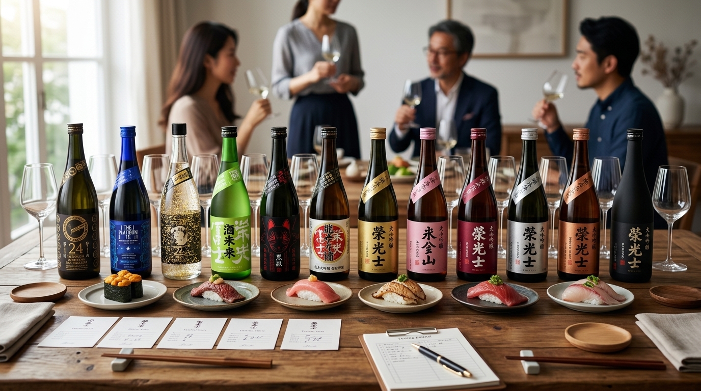 榮光富士清酒餐酒搭配指南，展示專業品飲建議與配餐示範。