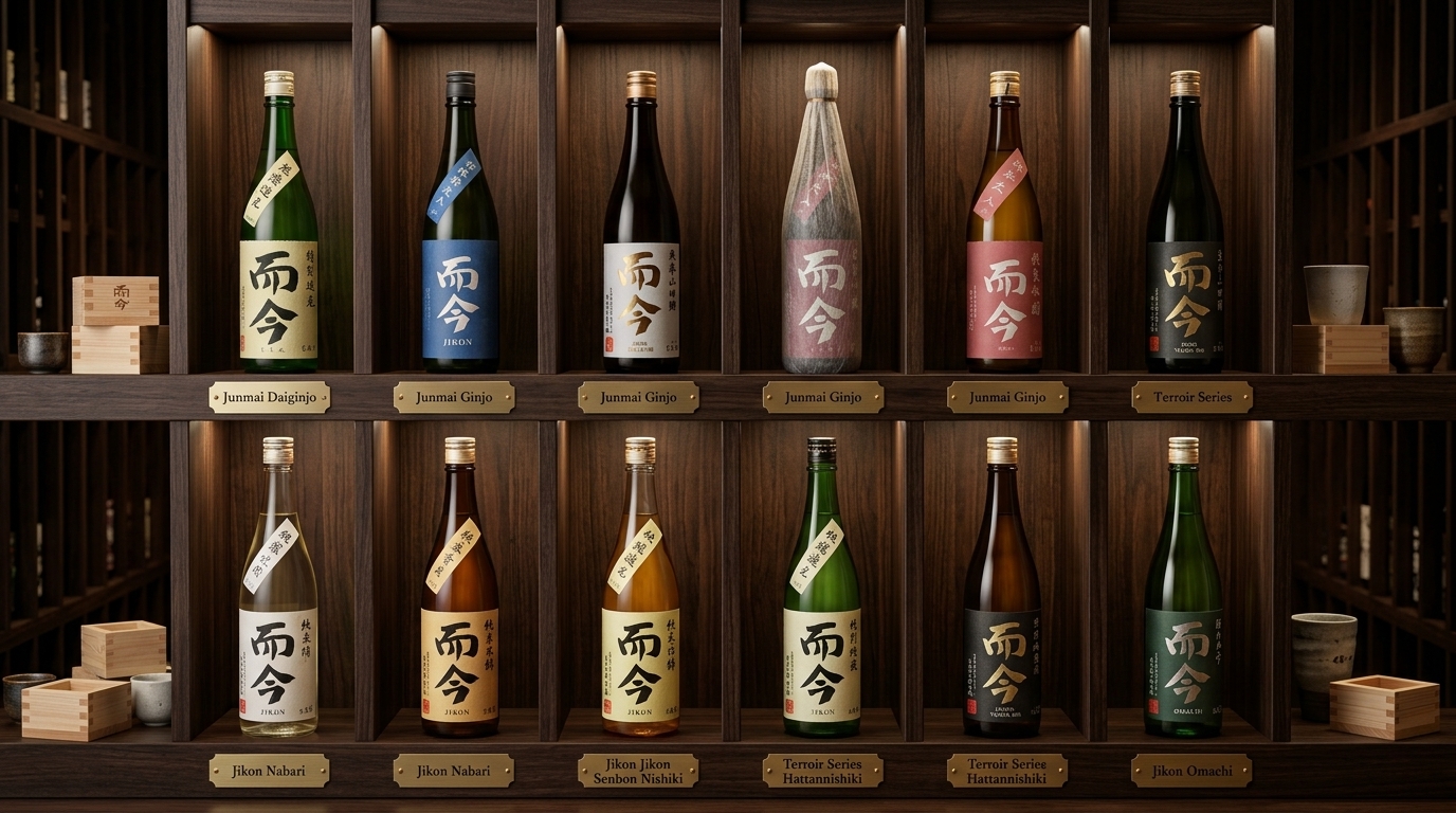 而今日本酒系列產品陳列圖,清晰展示各款清酒分類與選購指南。