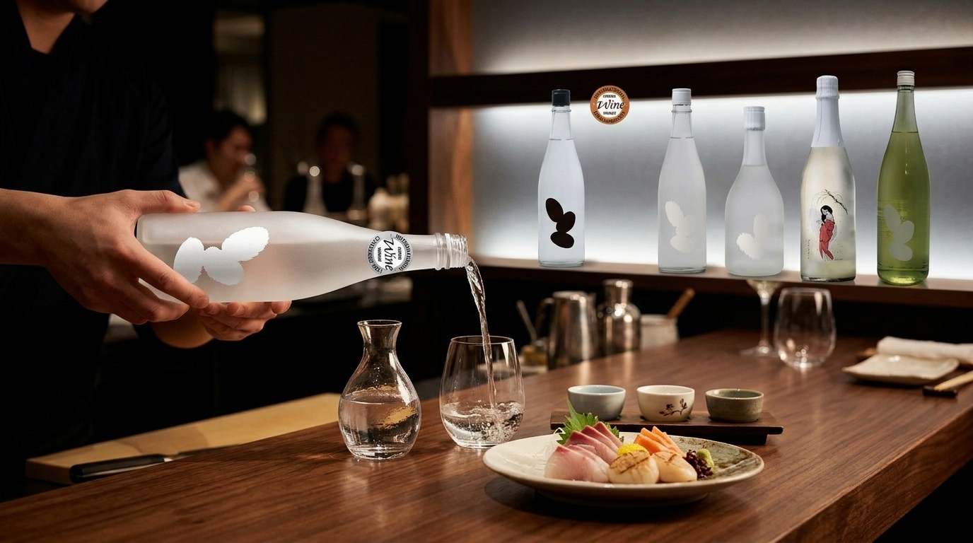 大嶺 Ohmine 三粒米清酒餐酒搭配指南,展示品飲建議與精緻佐餐方式。
