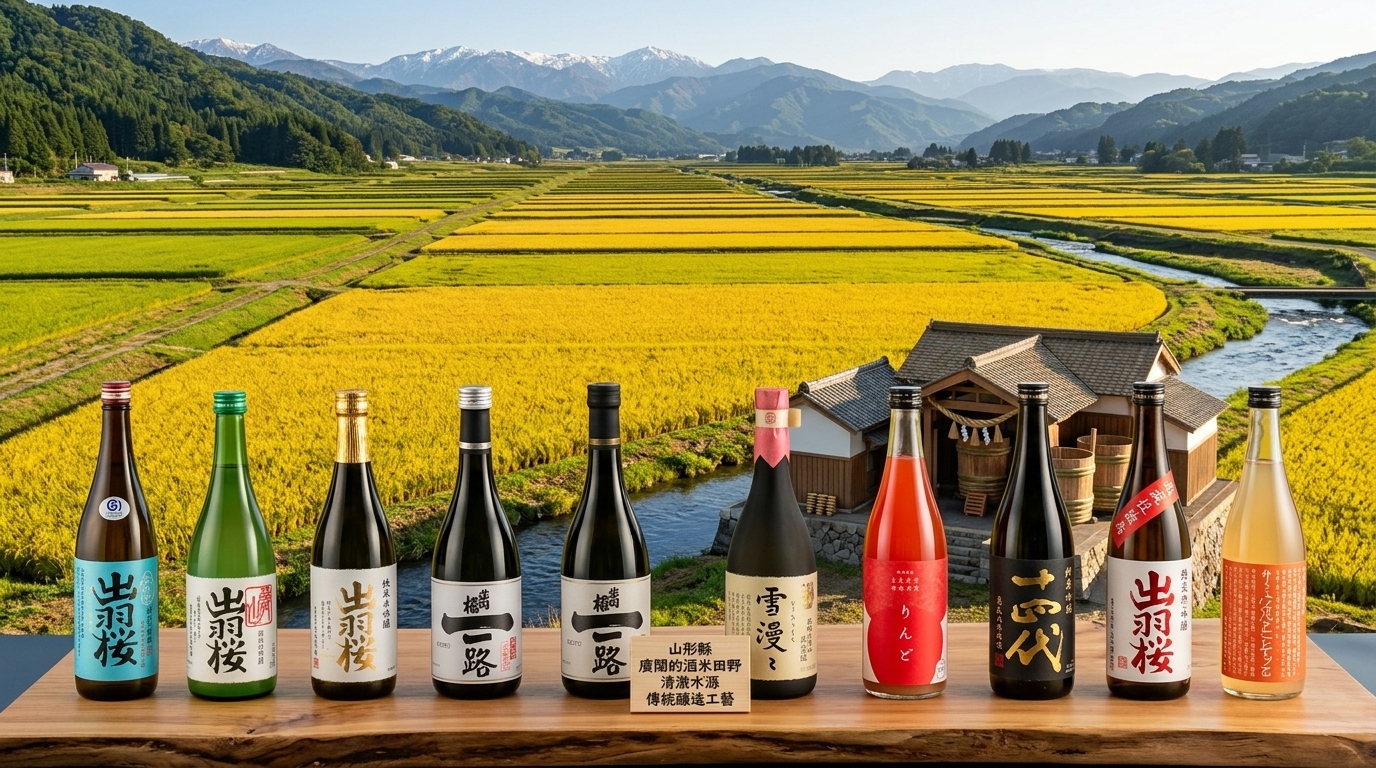 出羽櫻 產地風土與釀造環境展示,呈現優質酒米與純淨水源的自然風貌。
