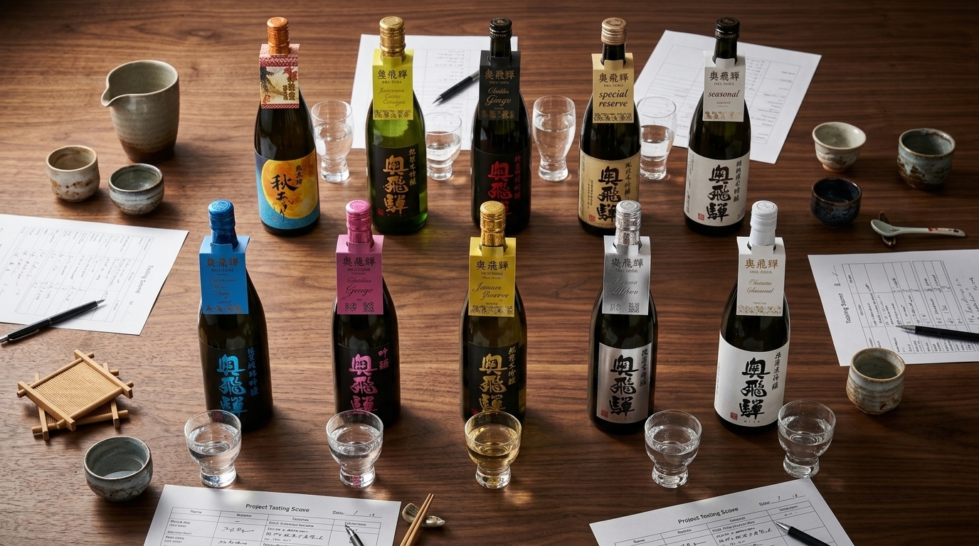 奧飛驒清酒風味比較對照圖,展示各款酒類特色差異與專業品鑑指南。