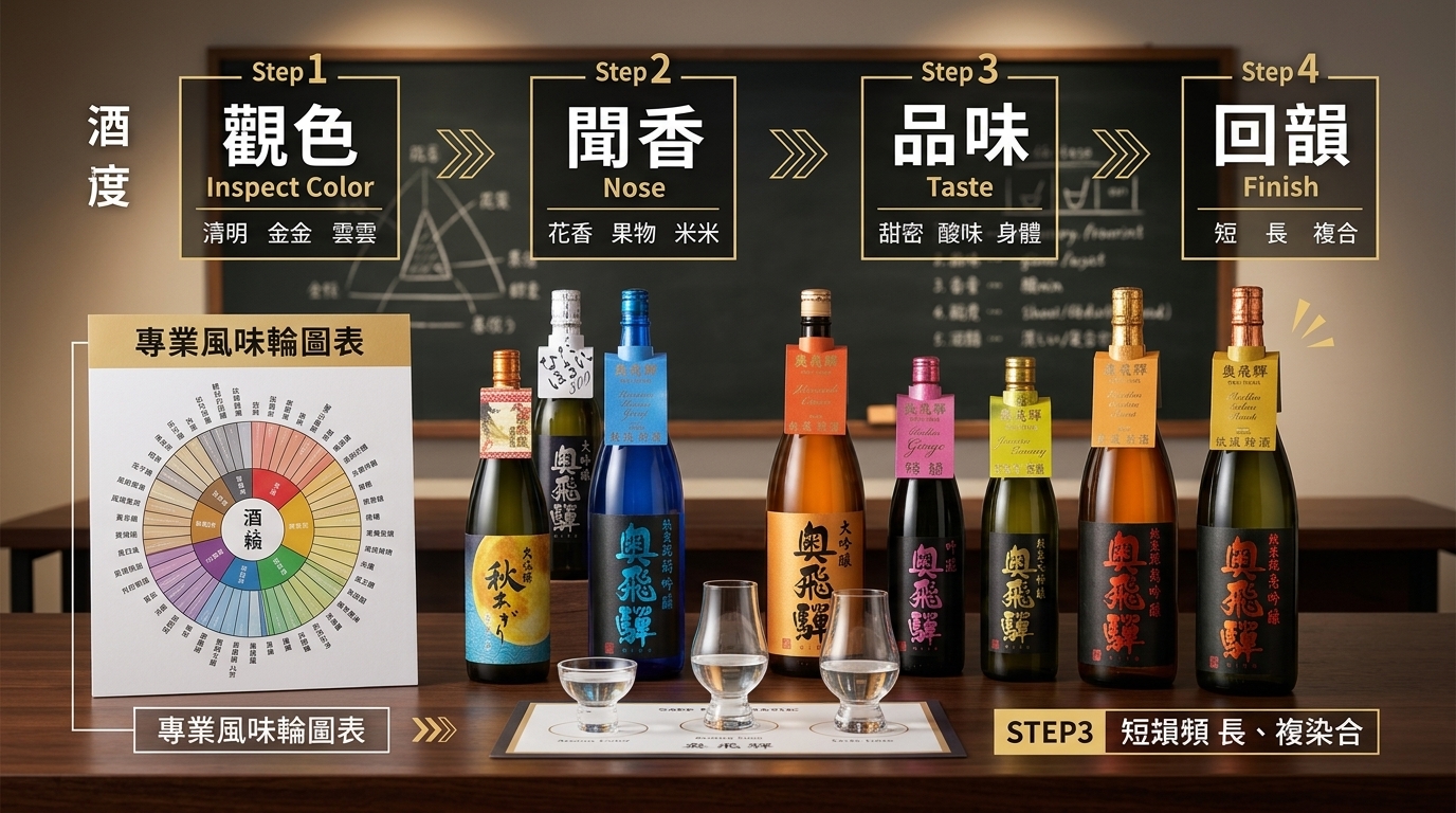 奧飛驒清酒品酒攻略教學,掌握專業品飲技巧與風味鑑賞方法。