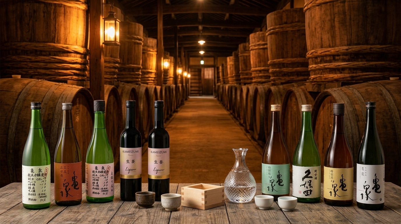 龜泉清酒品牌故事形象，展現酒藏歷史傳承與釀酒師職人精神。