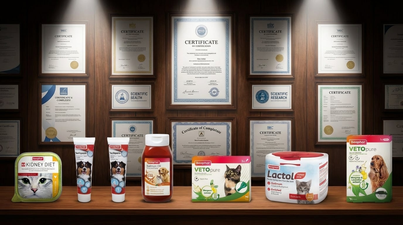 BEAPHAR 專業認證與品質保證展示，展現品牌對寵物健康護理的專業信任感。