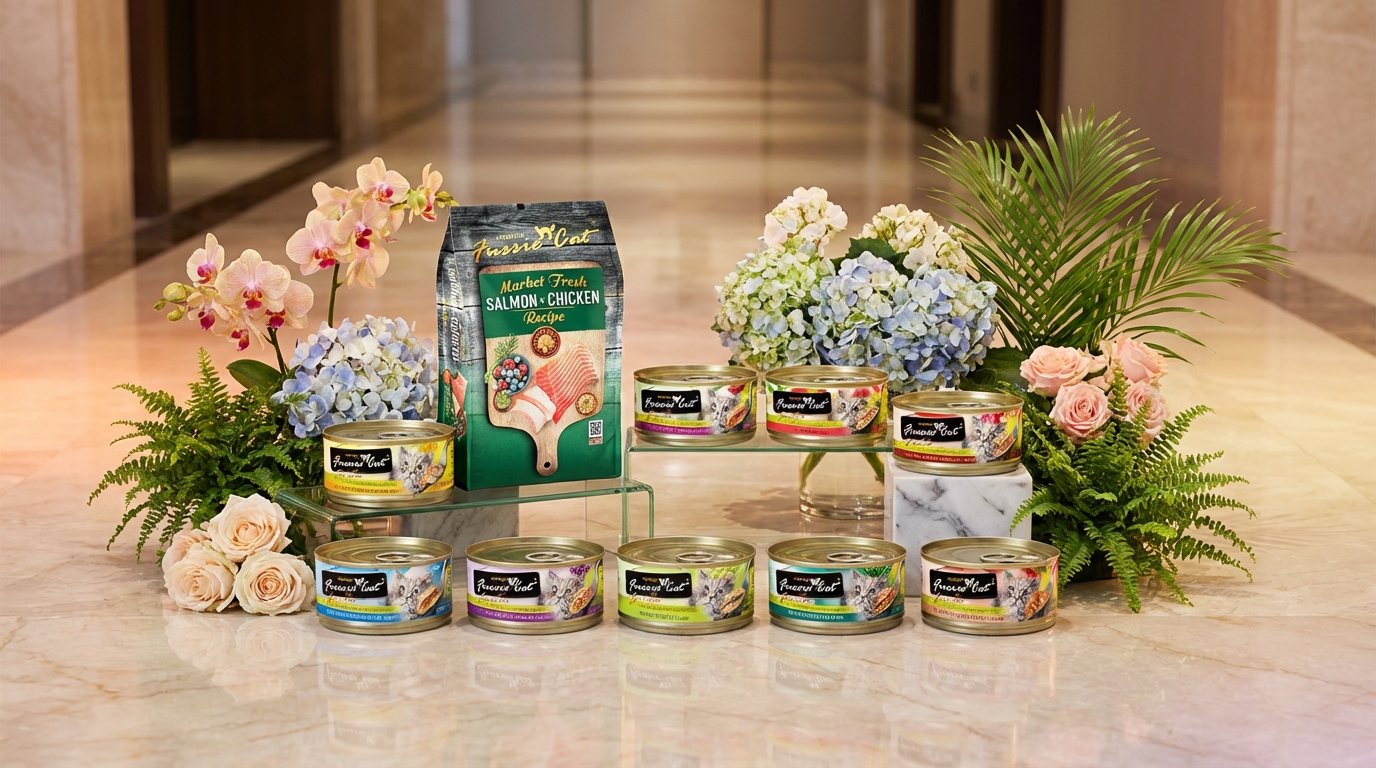 Fussie Cat 高竇貓 品牌旗艦形象照,展現高端貓糧品質與品牌故事。