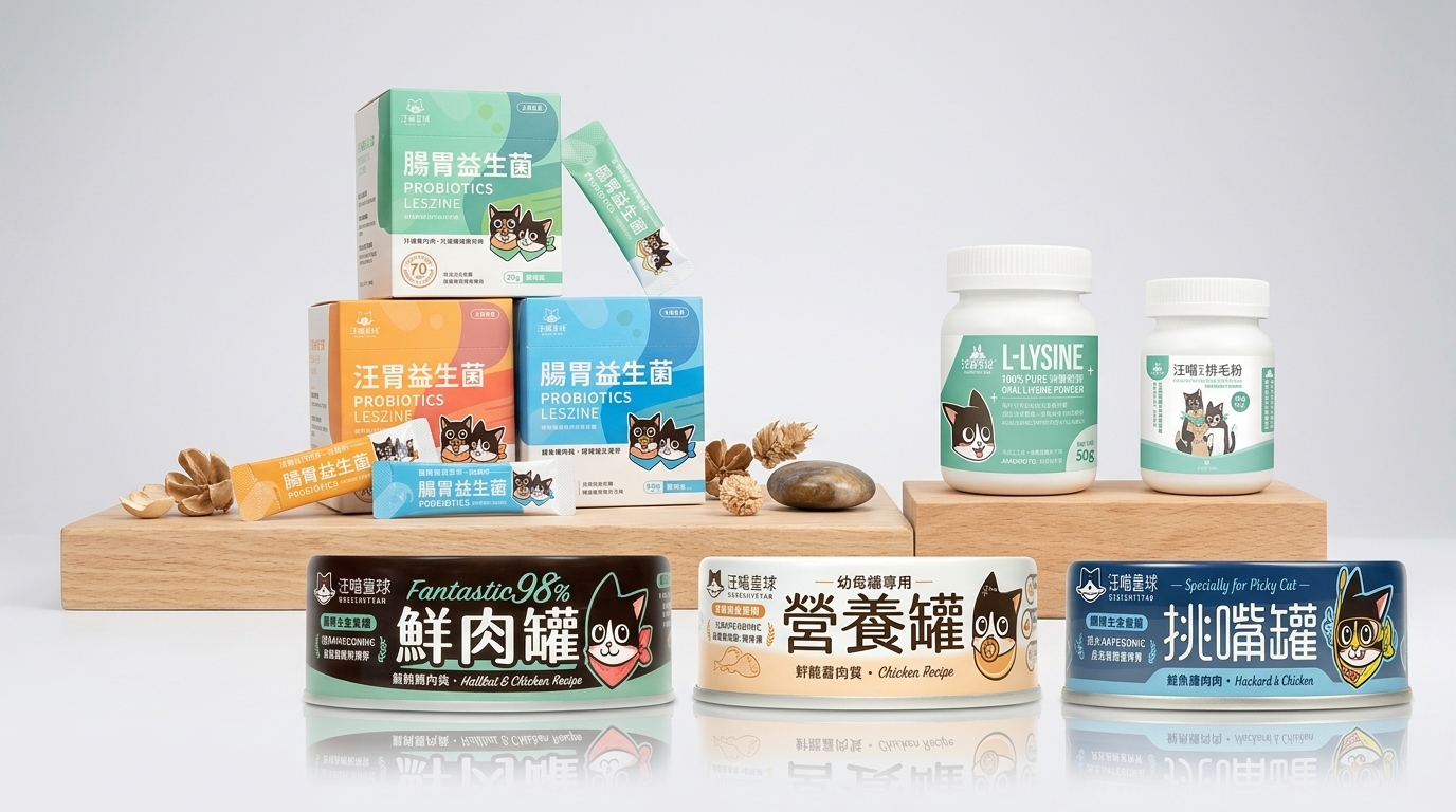 汪喵星球 貓咪主食罐系列 專業配方均衡營養濕食推薦
汪喵星球 狗狗凍乾零食 天然原肉塊高適口性首選
汪喵星球 寵物益生菌 專業研發維持貓狗腸胃健康
汪喵星球 豆腐砂系列 極速吸水強效除臭貓砂選購指南