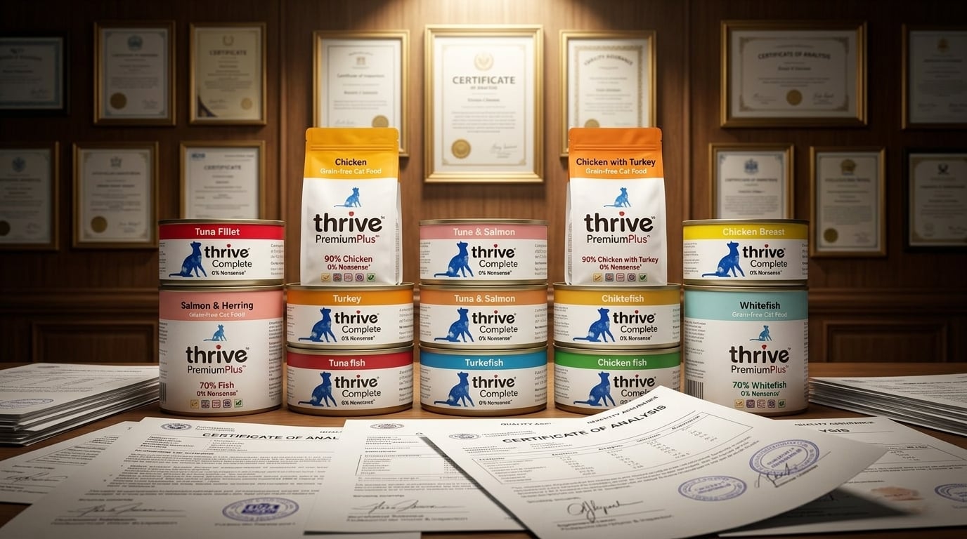 Thrive 脆樂芙 品質保證與專業認證，展示品牌嚴格控管的食安標準與專業信任。